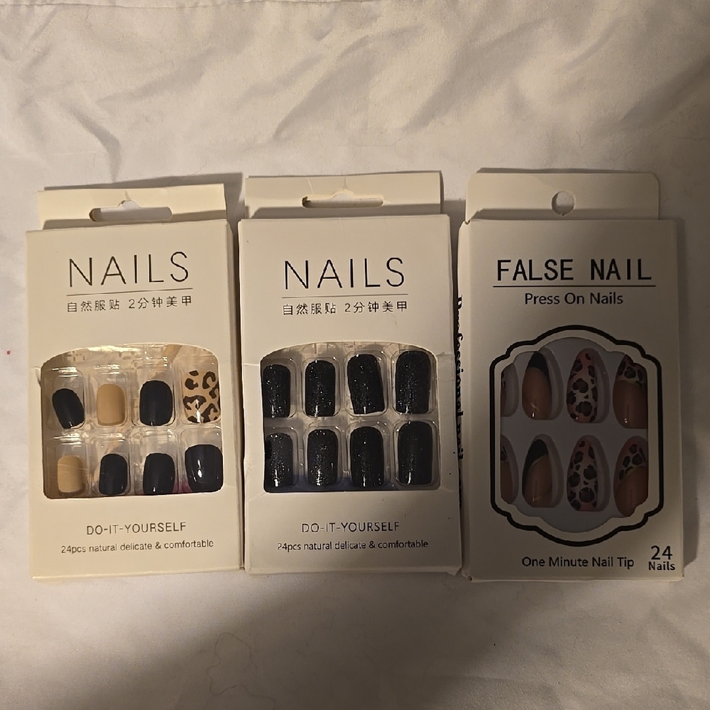 3 Nail Art Set - Black, Tan, Leopard Print